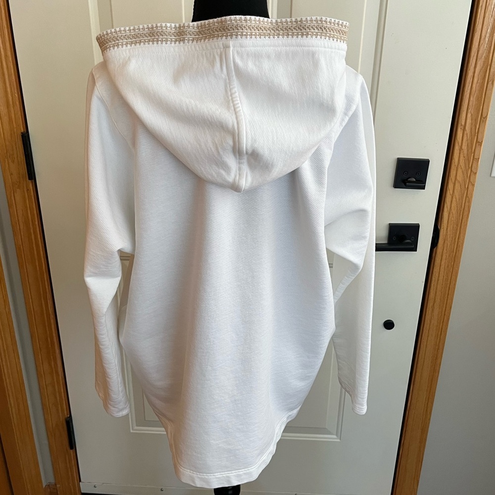 Women’s Pure Jill cream cotton boho resortwear pull over hood tunic. Medium - Picture 4 of 16